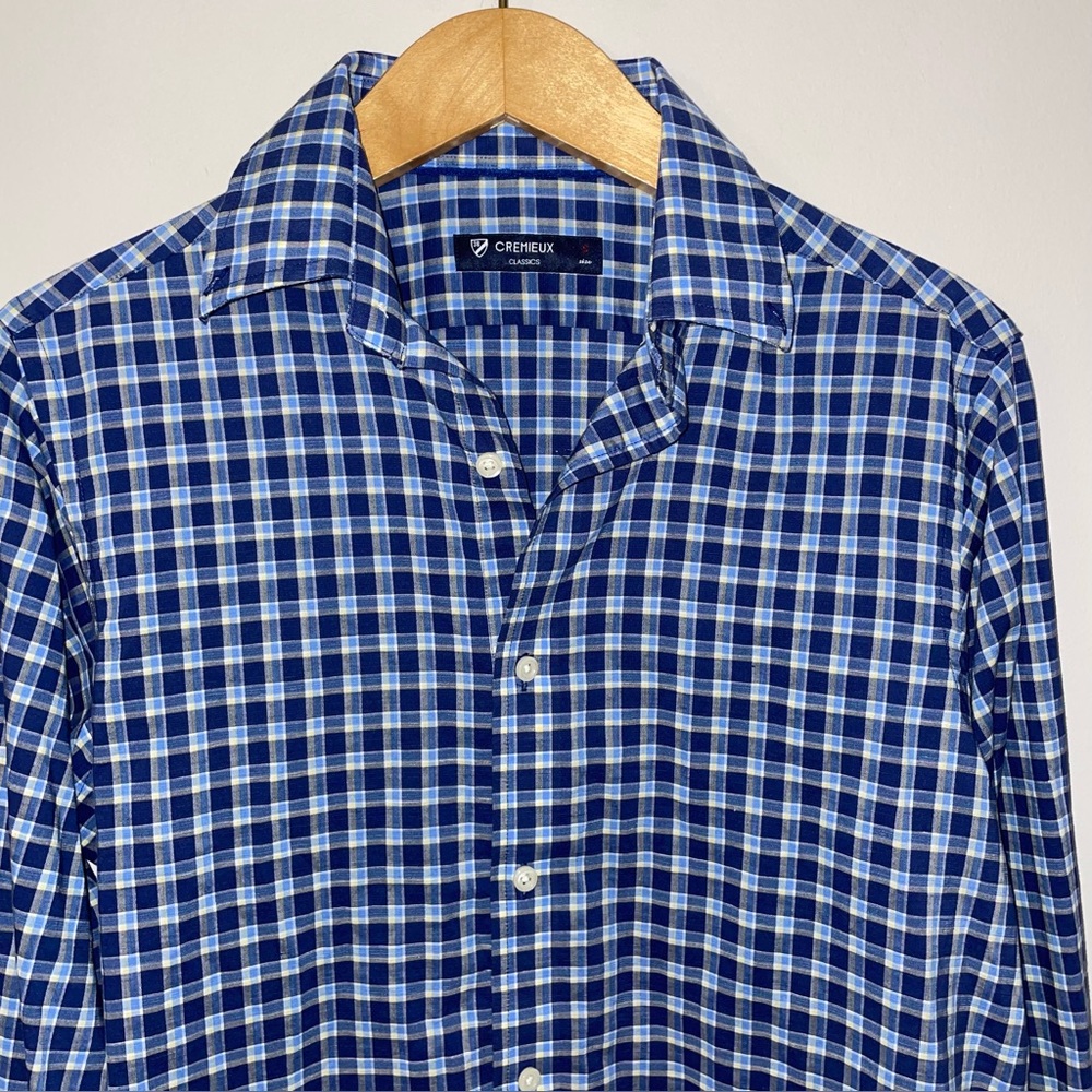 Cremieux Men’s Small Button Down Shirt  100% Cotton Blue Plaid